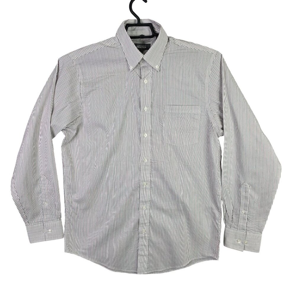 Mens Kenneth Cole Reaction White Red Black Striped Shirt Button Up Long Sleeve M